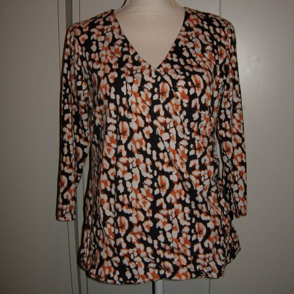 New Direction Animal Print Faux Wrap Top L